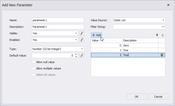 Report Parameters with Predefined Static Values | Reports Documentation